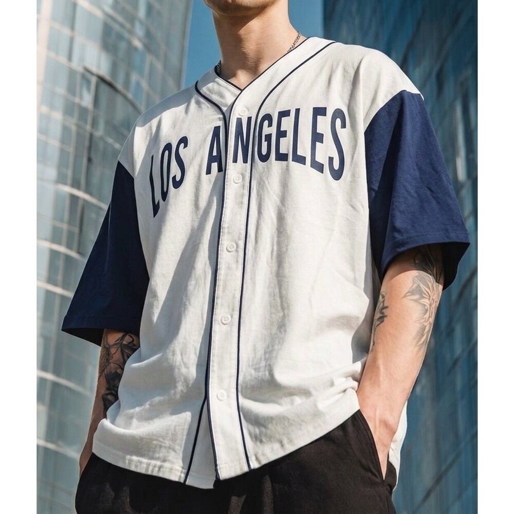 Brooklyn Laundry Shirt Mens Size 2XL Los Angeles Baseball White Navy Cotton NWT - Picture 6 of 10